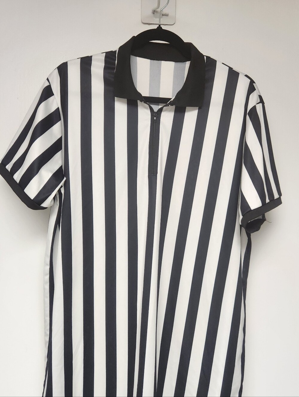 Black & White Vertical Stripe Women's Referee Polo Shirt